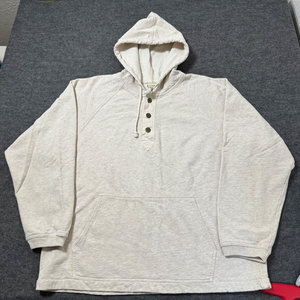 VTG 90s Gap Mens Oatmeal Cotton Henley Hoodie Sweatshirt Large RN 54023